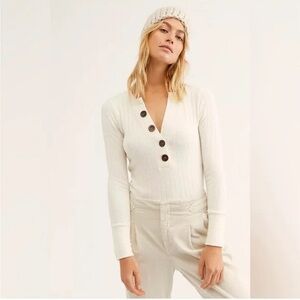 We The Free Ivory Oliver Henley Button-Down Ribbed Shirt